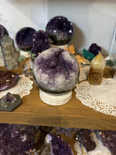Load image into Gallery viewer, Hand-polished Brazilian amethyst sphere unique shape conversation starter Diamond Willow Thunder Bay