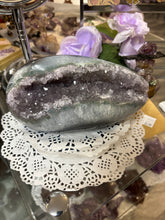 Load image into Gallery viewer, Polished Brazilian agate geode egg displaying intricate natural banding and crystal formations, 1.789kg