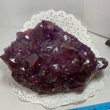 Load image into Gallery viewer, Side view of large amethyst cluster displaying natural quartz and amethyst crystal variations