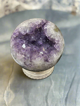 Load image into Gallery viewer, Brazilian amethyst geode sphere 11cm handmade vibrant purple positive energy Diamond Willow Thunder Bay