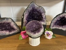 Load image into Gallery viewer, Amethyst hand polished geode sphere