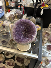 Load image into Gallery viewer, Hand-polished Brazilian amethyst sphere smooth surface intricate patterns Diamond Willow Thunder Bay