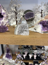 Load image into Gallery viewer, Brazilian Agate Flame – Polished Specimen with Dark Grey Crystal Druzy
