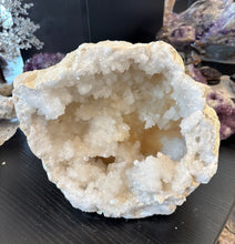 Load image into Gallery viewer, Authentic Moroccan geode crystal specimen 12cm by 20cm showing natural crystal formations with dual display options from Diamond Willow Mine