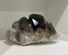 Load image into Gallery viewer, Natural smokey quartz cluster Brazil side view showing crystal formation and grounding properties