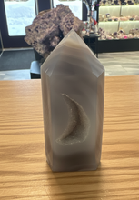 Load image into Gallery viewer, Brazilian Agate Druzy Tower – Natural Grey Banding