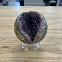 Load image into Gallery viewer, Brazilian Geode Sphere – Hand-Polished Purple Crystal Druzy