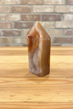 Load image into Gallery viewer, Brazilian Agate Geode Tower – Peachy Orange with Druzy Cavity