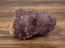 Load image into Gallery viewer, Canadian amethyst display piece A-077 with light purple crystals and hematite on quartz base, 5.5cm x 7.5cm