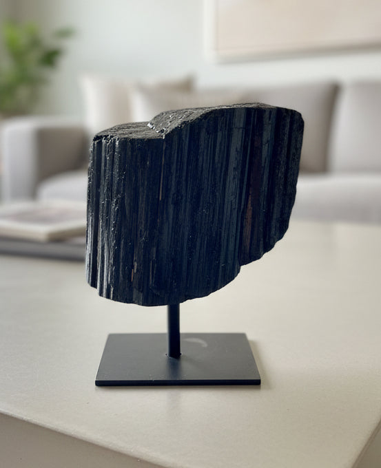 Black tourmaline on stand from Brazil 11cm grounding energy crystal for balance and harmony