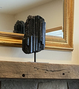 Black tourmaline on stand from Brazil 13cm grounding crystal with calming properties for display