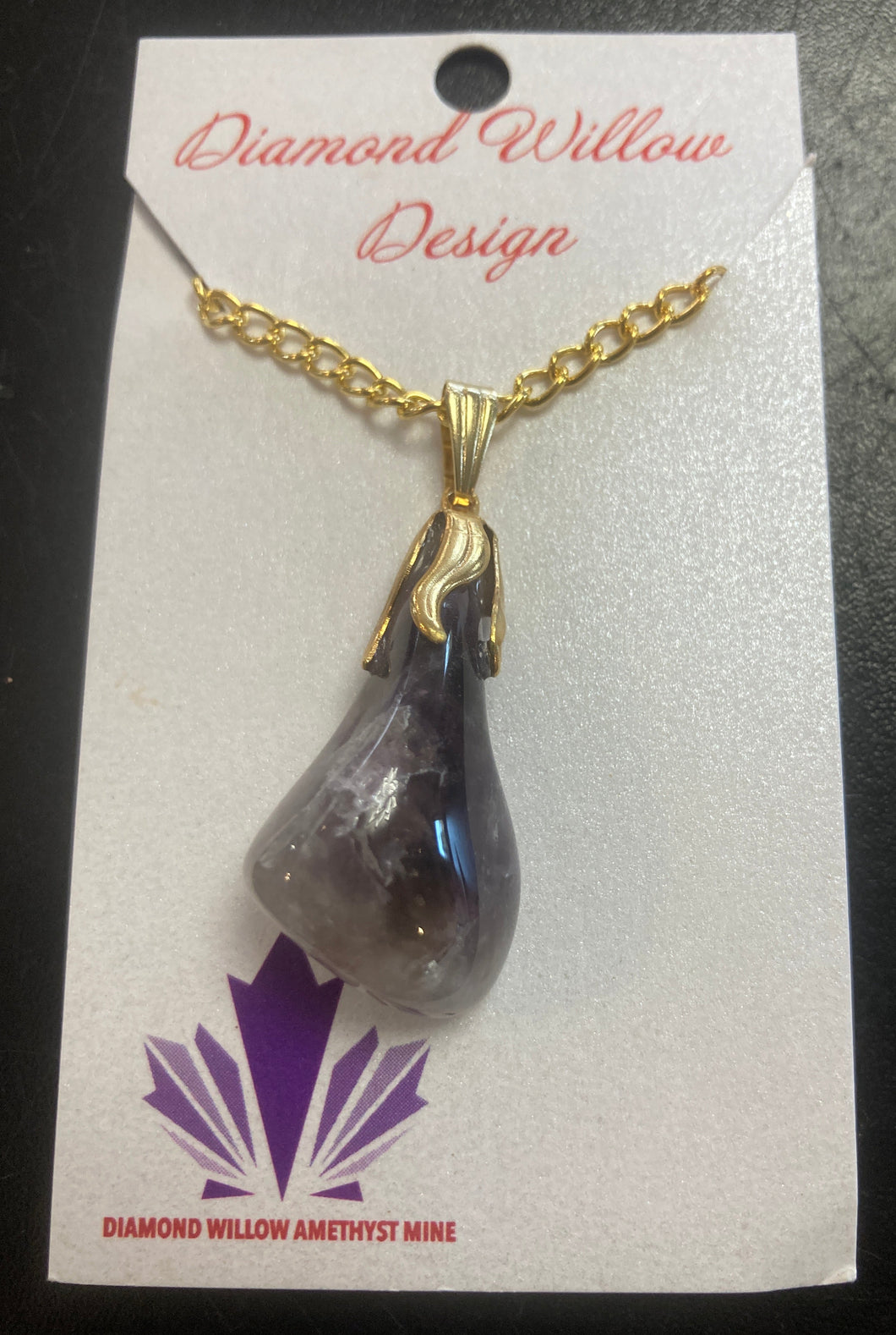 Canadian amethyst necklace pendant with natural purple gemstone from Diamond Willow Mine Thunder Bay Ontario
