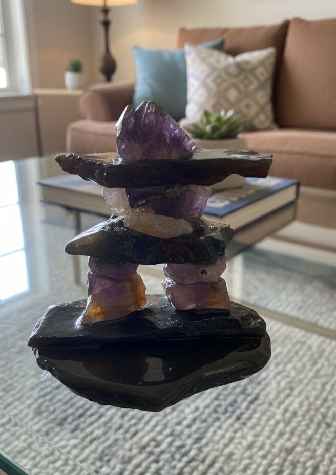 Canadian amethyst Inukshuk 9.5cm with calming healing properties handcrafted Diamond Willow Thunder Bay