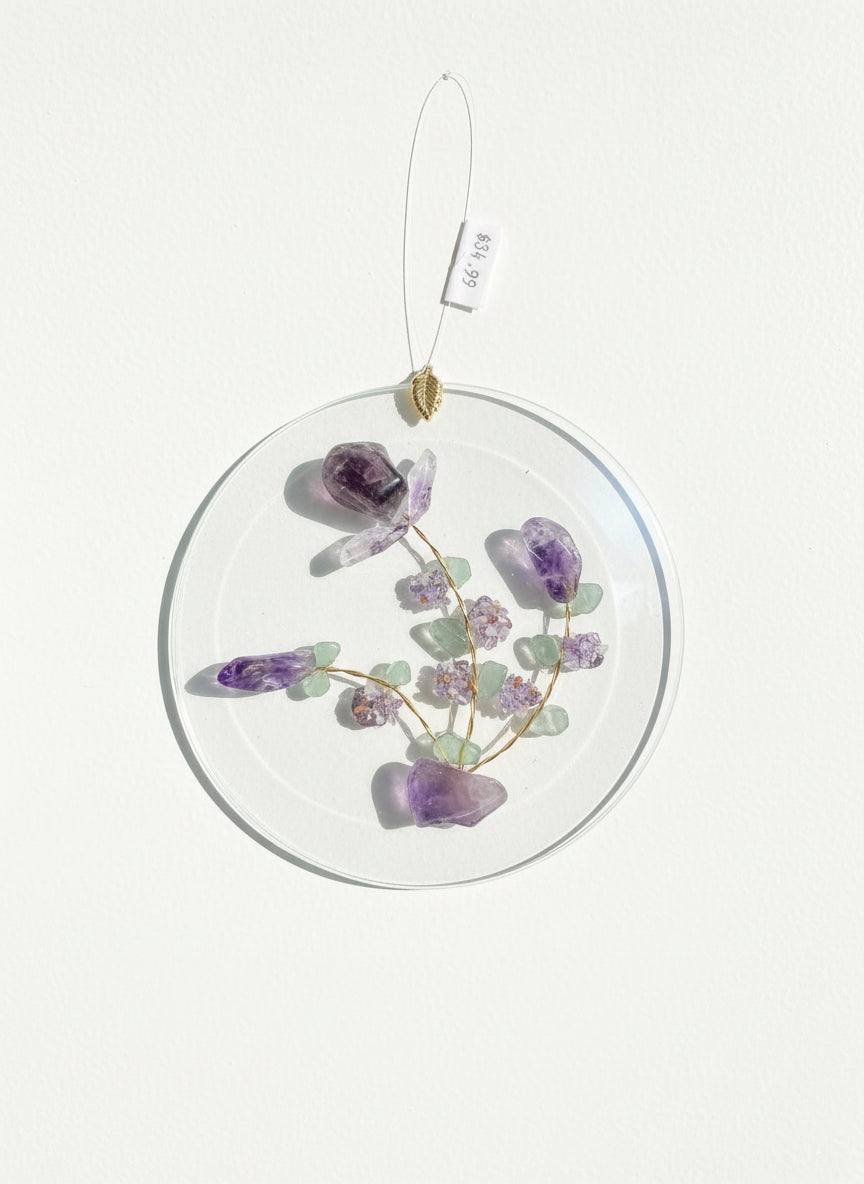 Canadian amethyst suncatcher 10cm locally sourced calming light reflections Diamond Willow Thunder Bay
