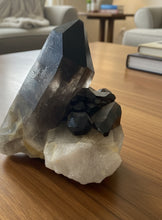Load image into Gallery viewer, Natural smokey quartz cluster Brazil side view showing crystal arrangement and protective properties
