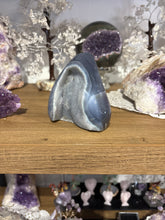 Load image into Gallery viewer, Brazilian Agate Flame – Polished Specimen with Crystal Druzy &amp; Natural Banding
