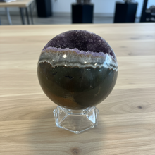 Load image into Gallery viewer, Brazilian Geode Sphere – Hand-Polished Purple Crystal Druzy
