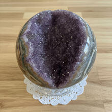 Load image into Gallery viewer, Brazilian Geode Sphere – Hand-Polished Purple Crystal Druzy
