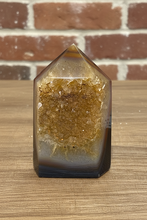 Load image into Gallery viewer, Citrine Agate Geode Tower – Golden Brown with Druzy Cavity
