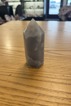 Load image into Gallery viewer, Brazilian Agate Druzy Tower – Natural Grey Banding
