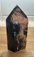 Load image into Gallery viewer, Side view of Brazilian agate point highlighting natural druzy crystal formation and polished finish
